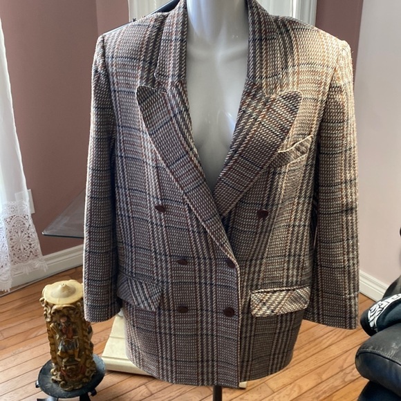 VINTAGE TWO Roads Plaid Tweed Preppy Sport Blazer Brown Greyish Wool Sz 7 - Picture 2 of 14